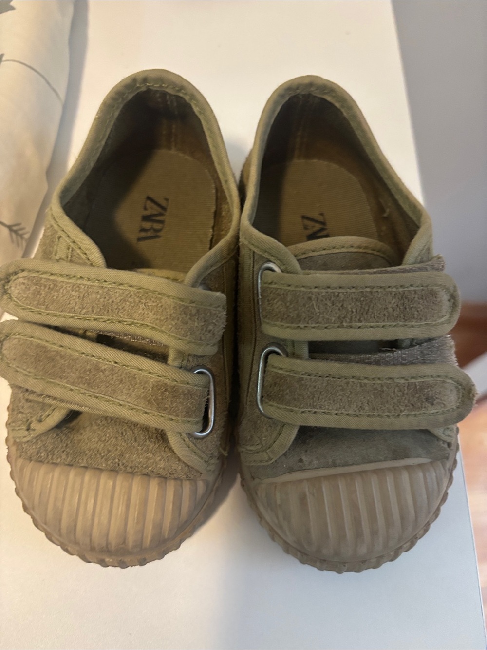 Zara Kids Olive Green Double-Strap Canvas Sneakers